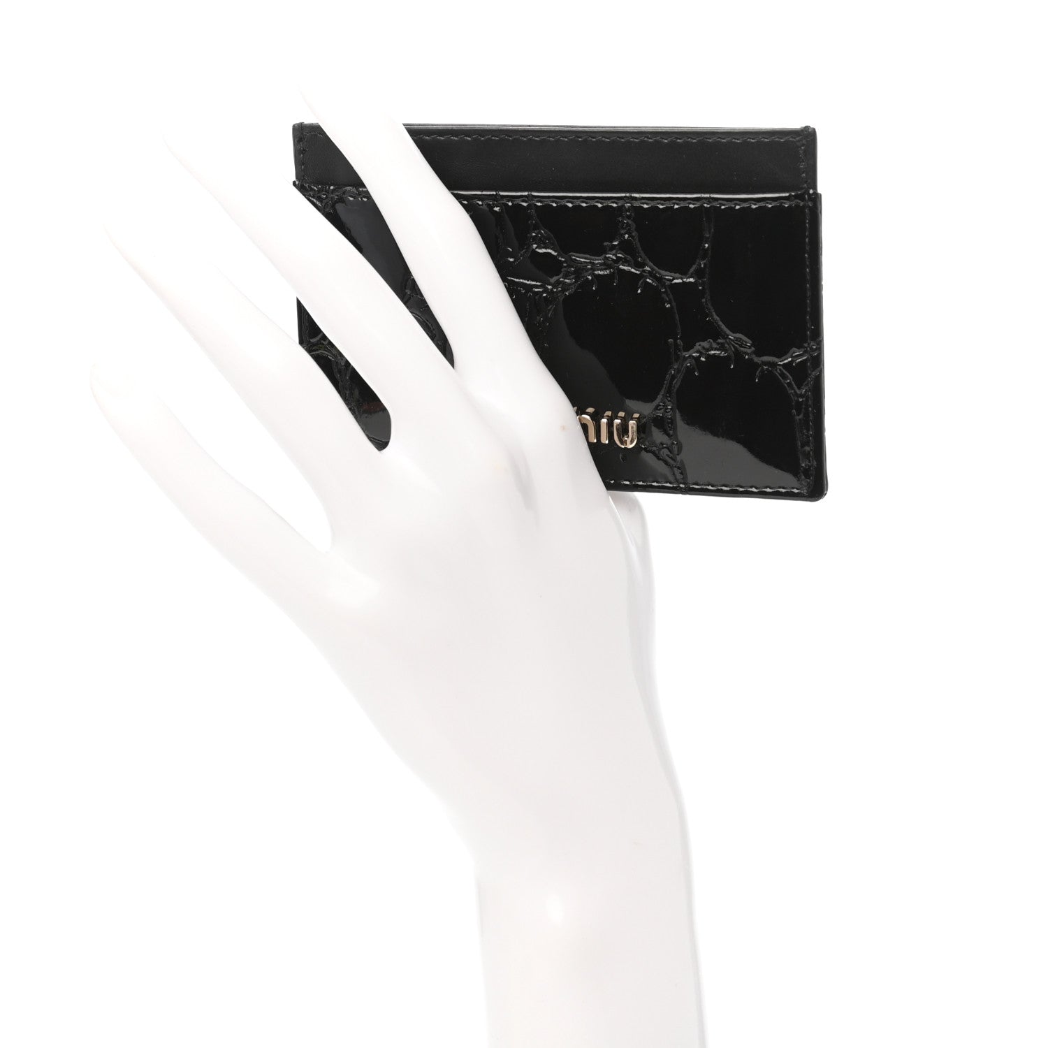 Miu Miu Patent Crocodile Embossed Saint Cocco Card Case Black 2 of 8