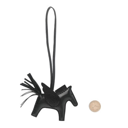 Hermes Milo Lambskin Lizard Touch Grigri Rodeo Pegase Horse Bag Charm PM So Black 2 of 5
