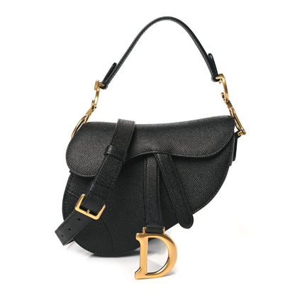 Christian Dior Grained Calfskin Mini Saddle Bag With Strap Black 1 of 10