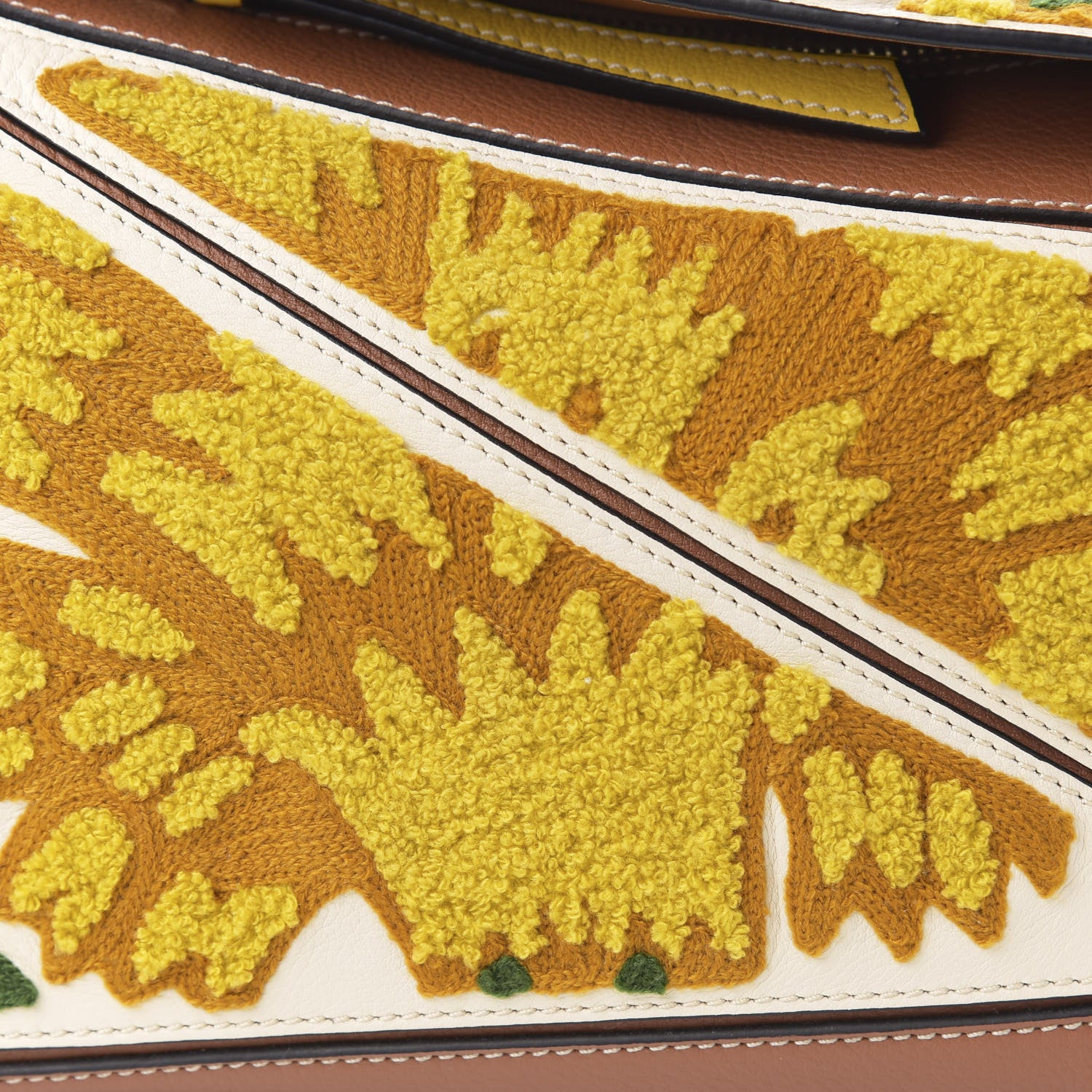 Loewe Calfskin Embroidered Floral Small Puzzle Bag Tan Yellow 10 of 10