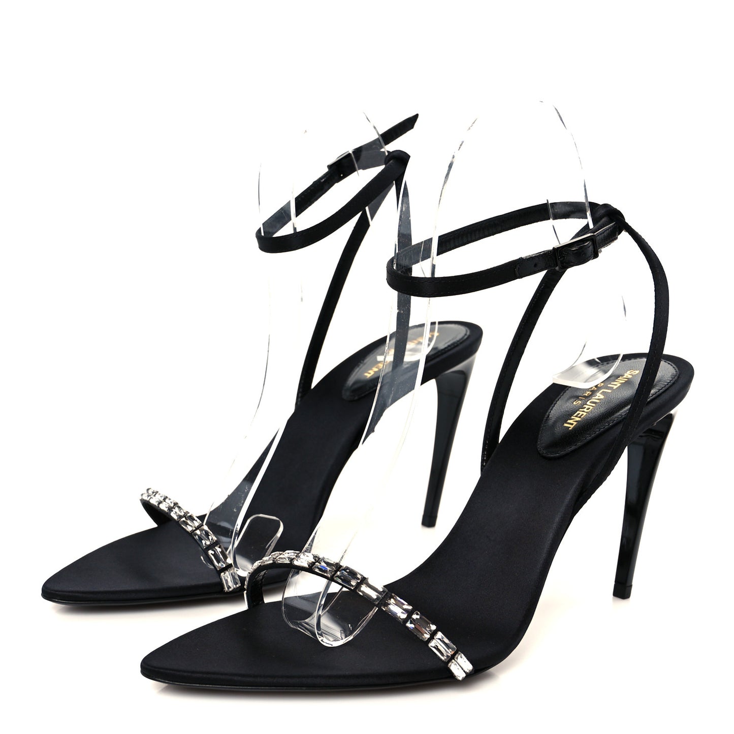 Crepe Satin Crystal New Nuit 90 Ankle Strap Sandals 38.5 Black