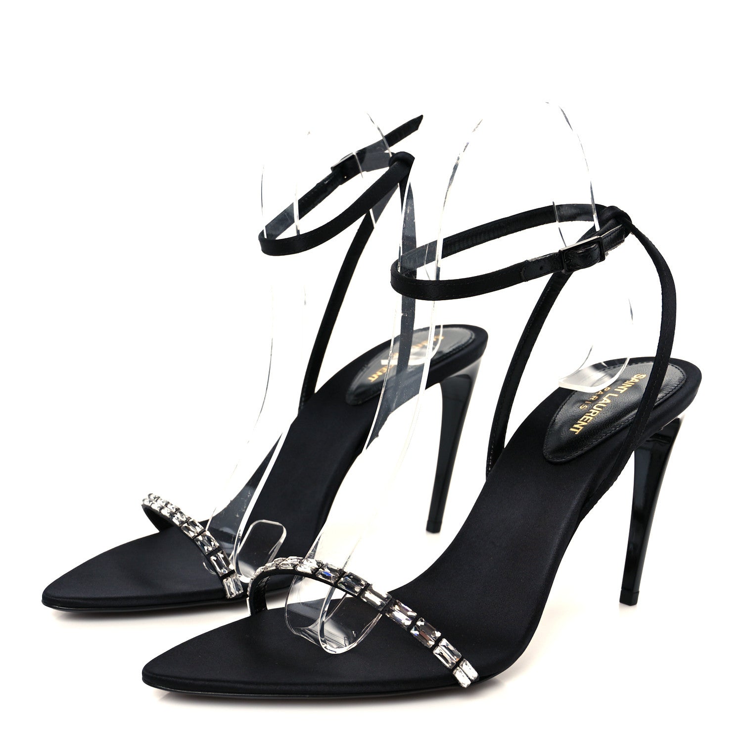Saint Laurent Crepe Satin Crystal New Nuit 90 Ankle Strap Sandals 38.5 Black 4 of 10