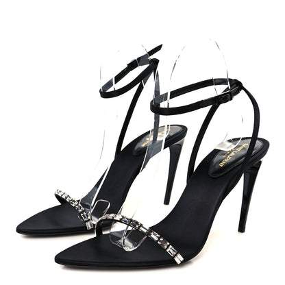 Saint Laurent Crepe Satin Crystal New Nuit 90 Ankle Strap Sandals 38.5 Black 4 of 10