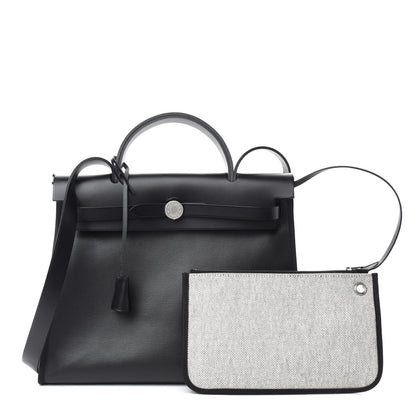 Hermes Toile H Berline Vache Hunter Herbag Zip PM 31 Black Ecru 1 of 10