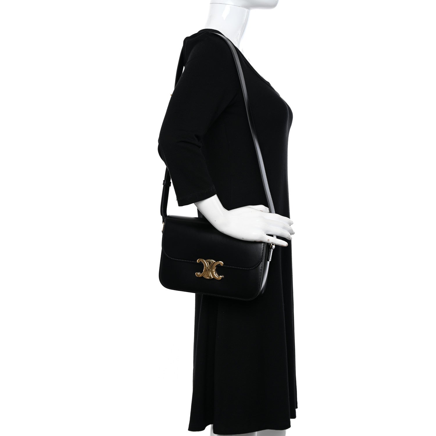 Celine Shiny Calfskin Medium Triomphe Black 2 of 12