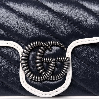 Gucci Vintage Effect Calfskin Matelasse Diagonal Super Mini Torchon GG Marmont Shoulder Bag Blue Agata Mystic White 10 of 10