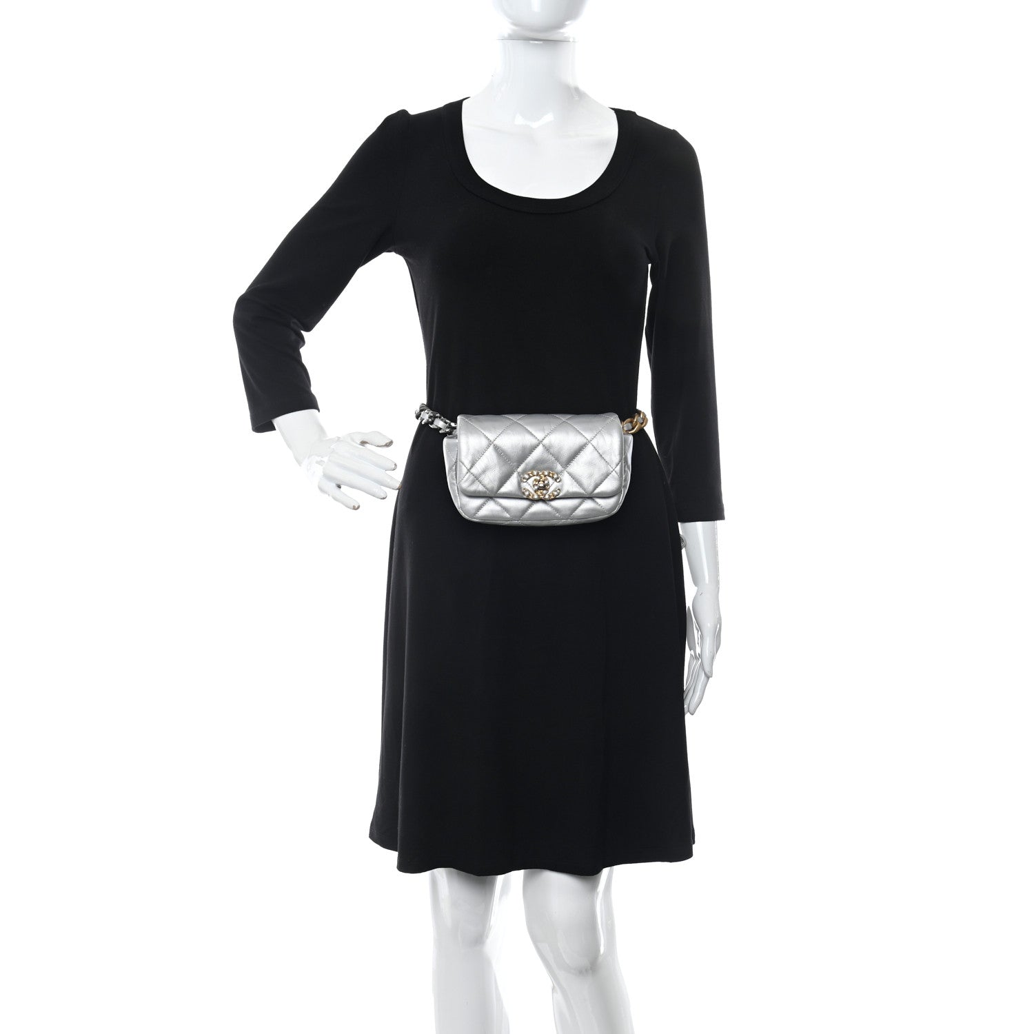 Chanel Metallic Goatskin Quilted Chanel 19 Waist Bag Silver 2 of 10