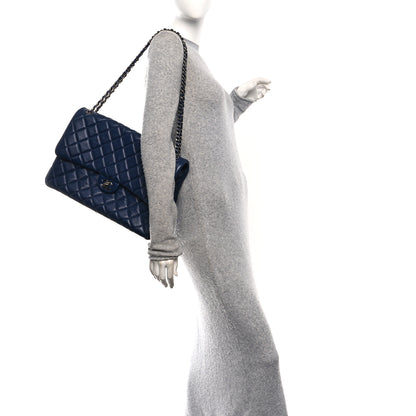 Chanel Metallized Calfskin Quilted XXL Travel Flap Bag Navy 2 of 10