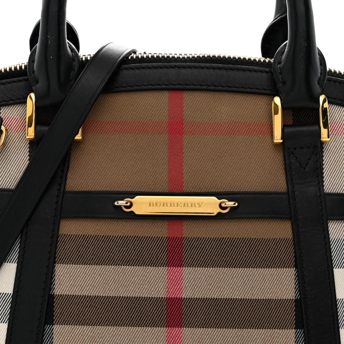 Burberry Bridle Calfskin House Check Small Orchard Bowling Bag Black 8 of 13