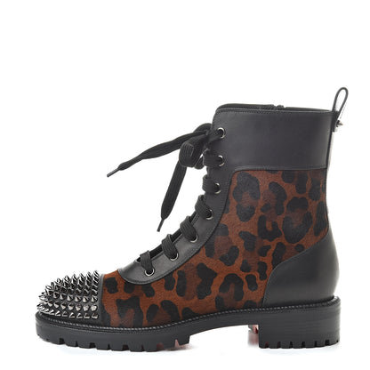 Christian Louboutin Calfskin Pony Fox Spikes TS Croc Flat Boots 38 Black Roux 1 of 8