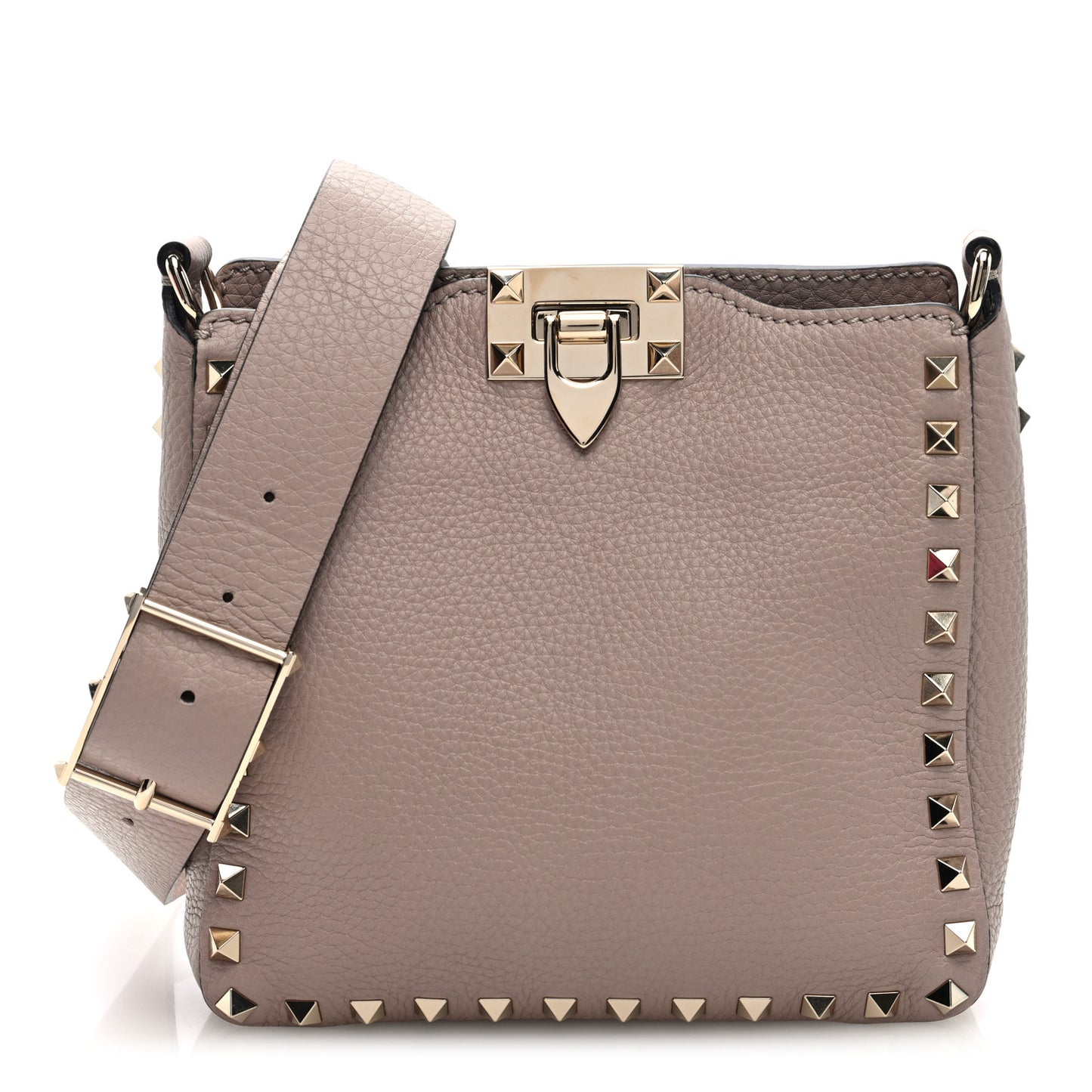 Pebbled Calfskin Mini Rockstud Flip-Lock Messenger Bag Poudre