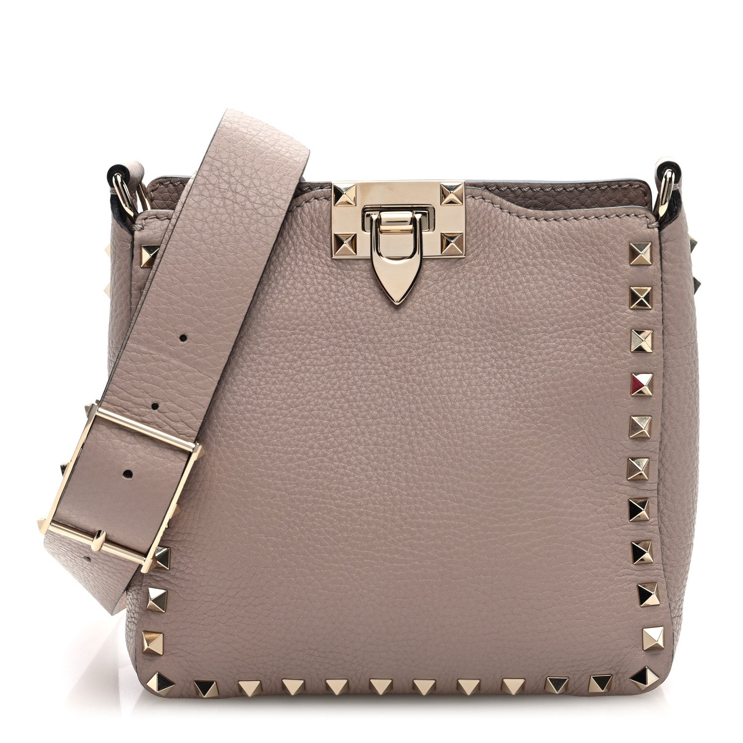 Valentino Garavani Pebbled Calfskin Mini Rockstud Flip-Lock Messenger Bag Poudre 1 of 9