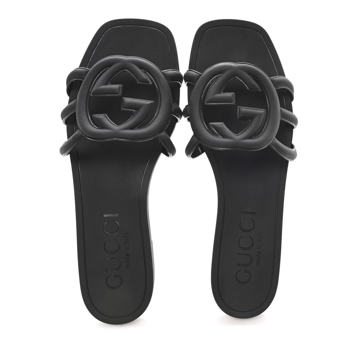 Rubber Womens Interlocking G Slide Sandals  38 Black