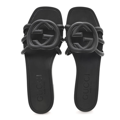 Gucci Rubber Womens Interlocking G Slide Sandals  38 Black 2 of 9
