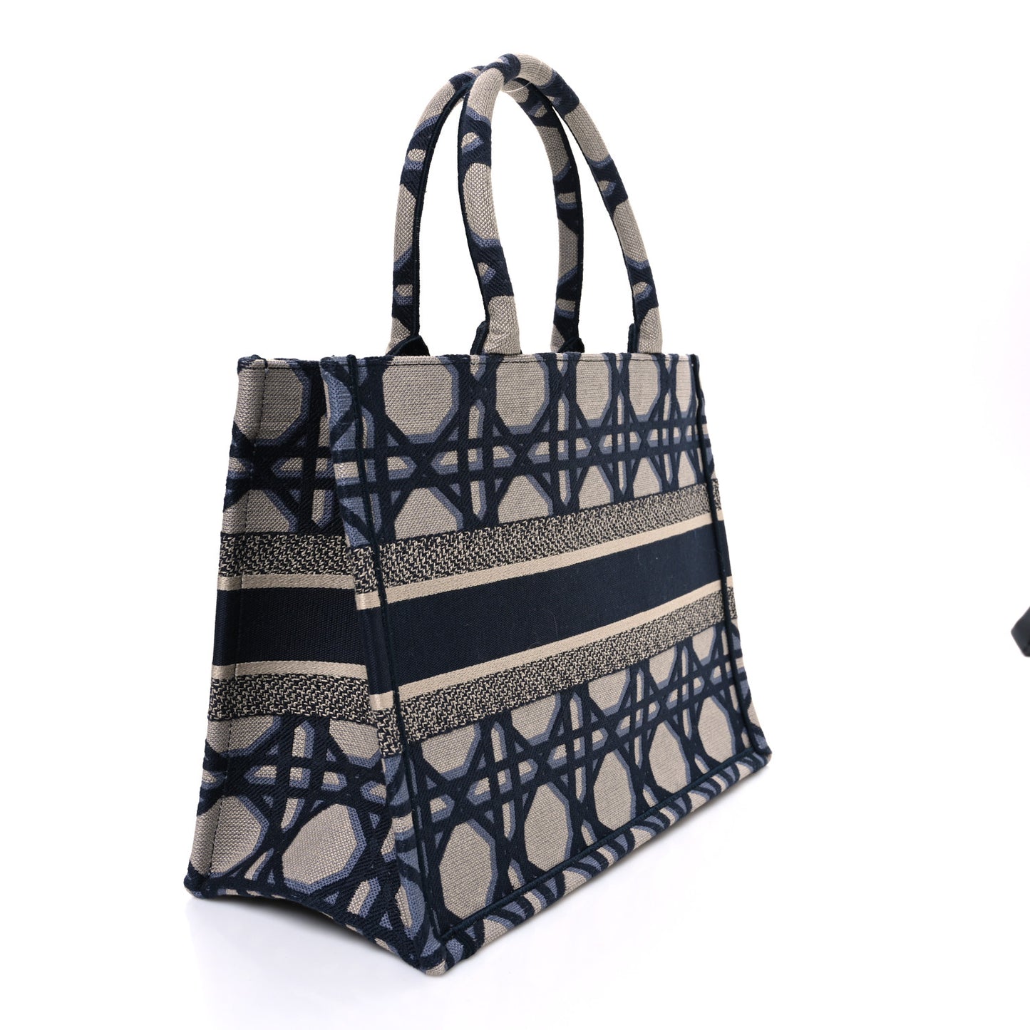 Canvas Macrocannage Embroidered Medium Book Tote Beige Blue