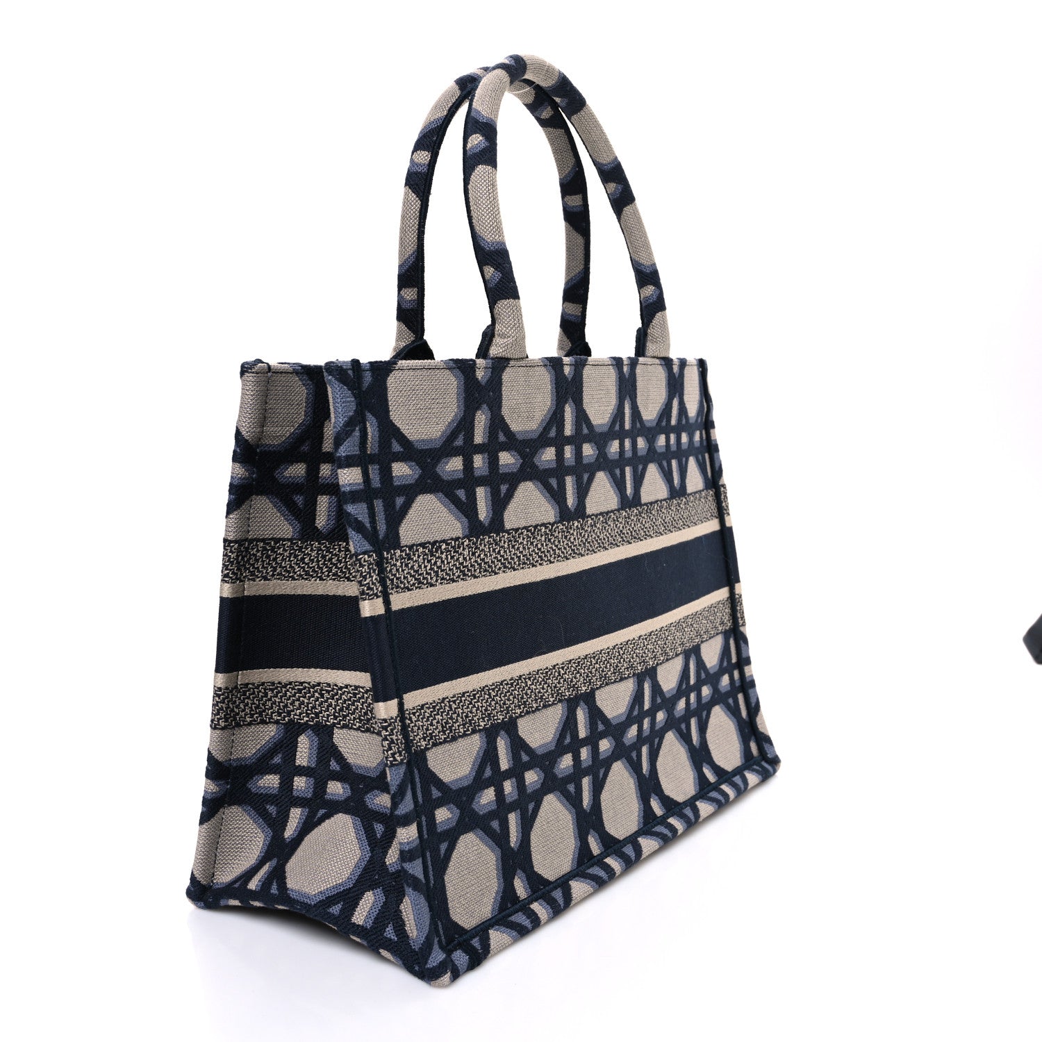 Christian Dior Canvas Macrocannage Embroidered Medium Book Tote Beige Blue 3 of 10