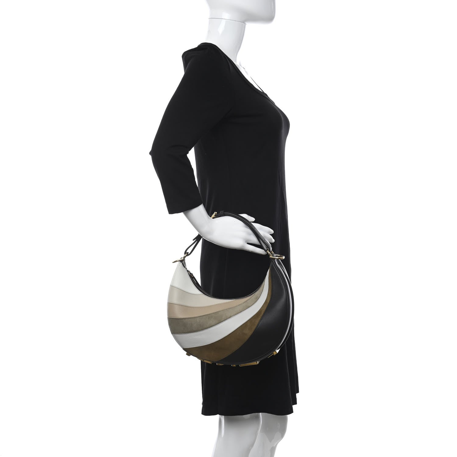 Fendi Vitello Seta Goatskin Suede Rainbow Inlay Small Fendigraphy Hobo Bag Grigio Multicolor Ebano 2 of 11