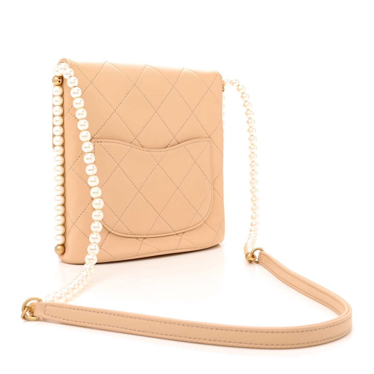 Calfskin Quilted Pearl Small Hobo Bag Beige