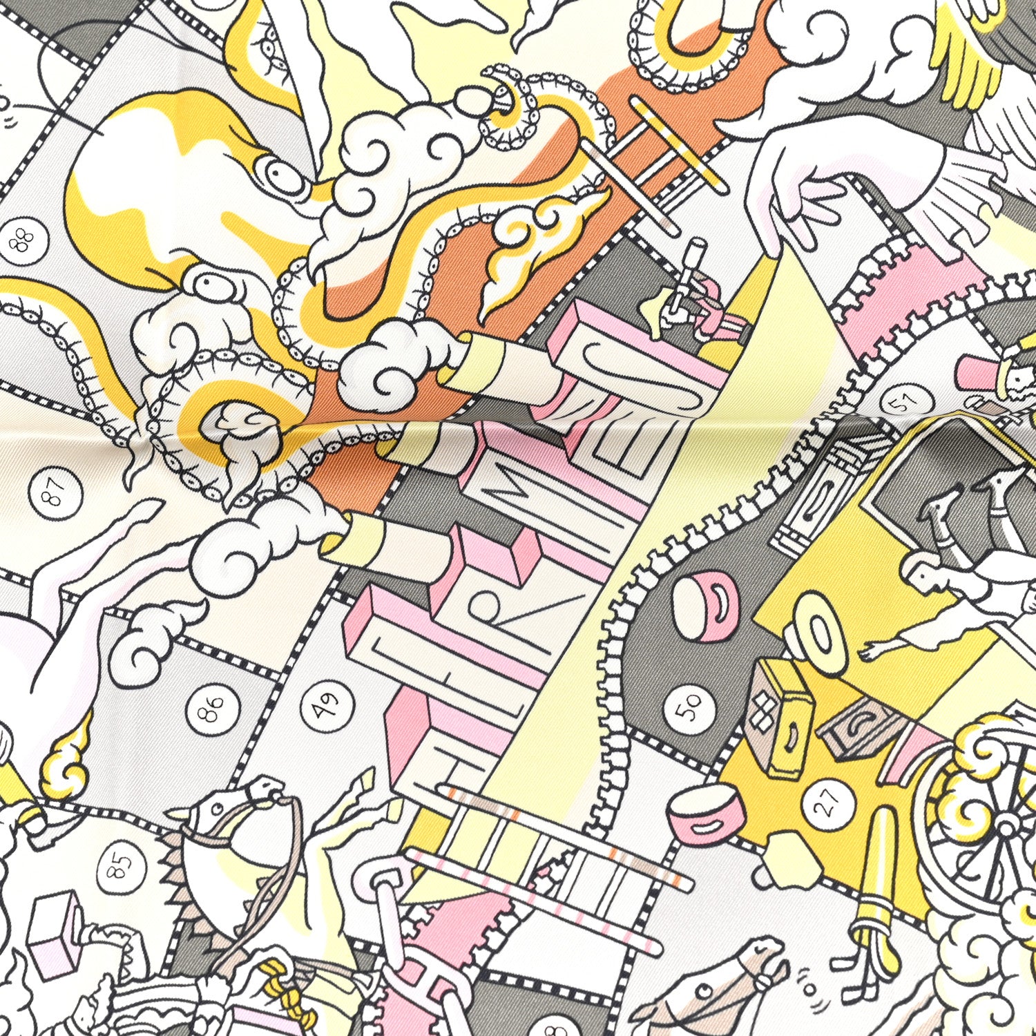 Hermes Silk L'Epopee D'Hermes Detail Scarf 70 Gris Jaune Rose 4 of 5