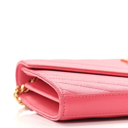 Saint Laurent Grain De Poudre Matelasse Chevron Monogram Chain Wallet Rose Clair 10 of 12