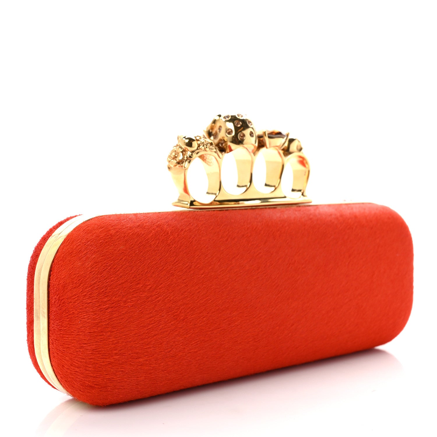 Alexander McQueen Calf Hair Long Skull Box Clutch Orange 3 of 7