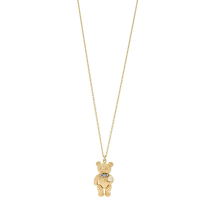 Mikimoto 18K Yellow Gold Platinum Diamond Akoya Pearl Teddy Bear Pendant Necklace 1 of 5