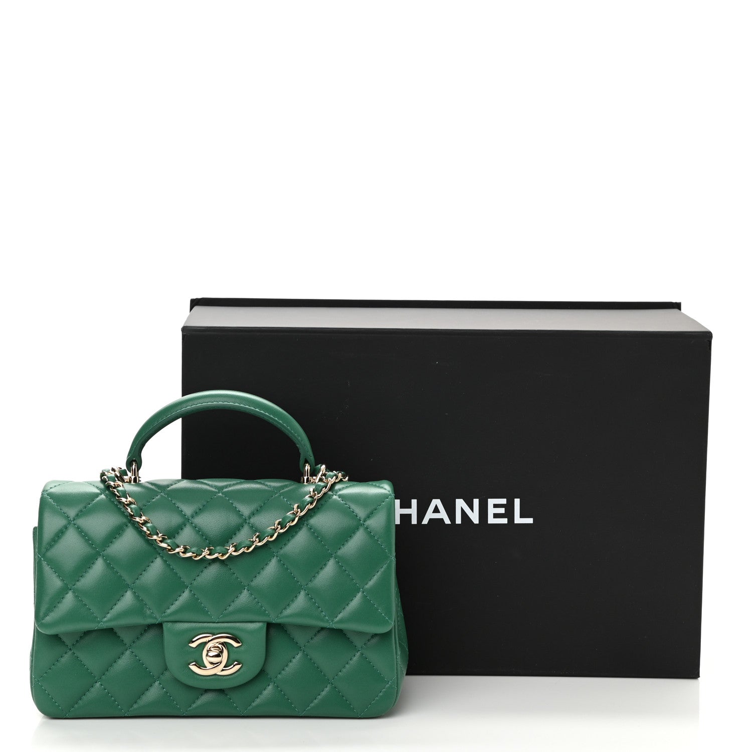 Chanel Lambskin Quilted Mini Top Handle Rectangular Flap Green 11 of 11