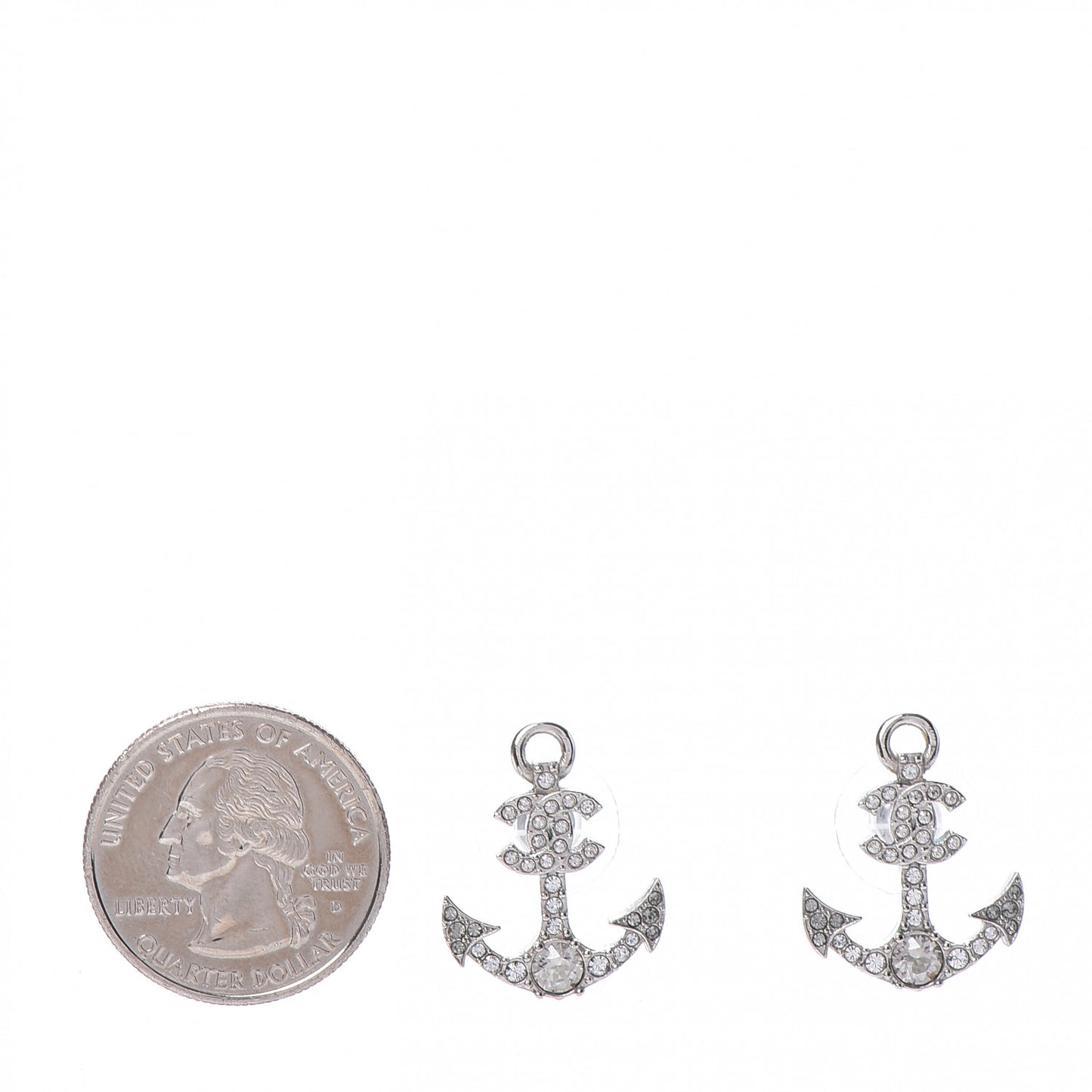 Crystal CC Anchor Earrings Silver