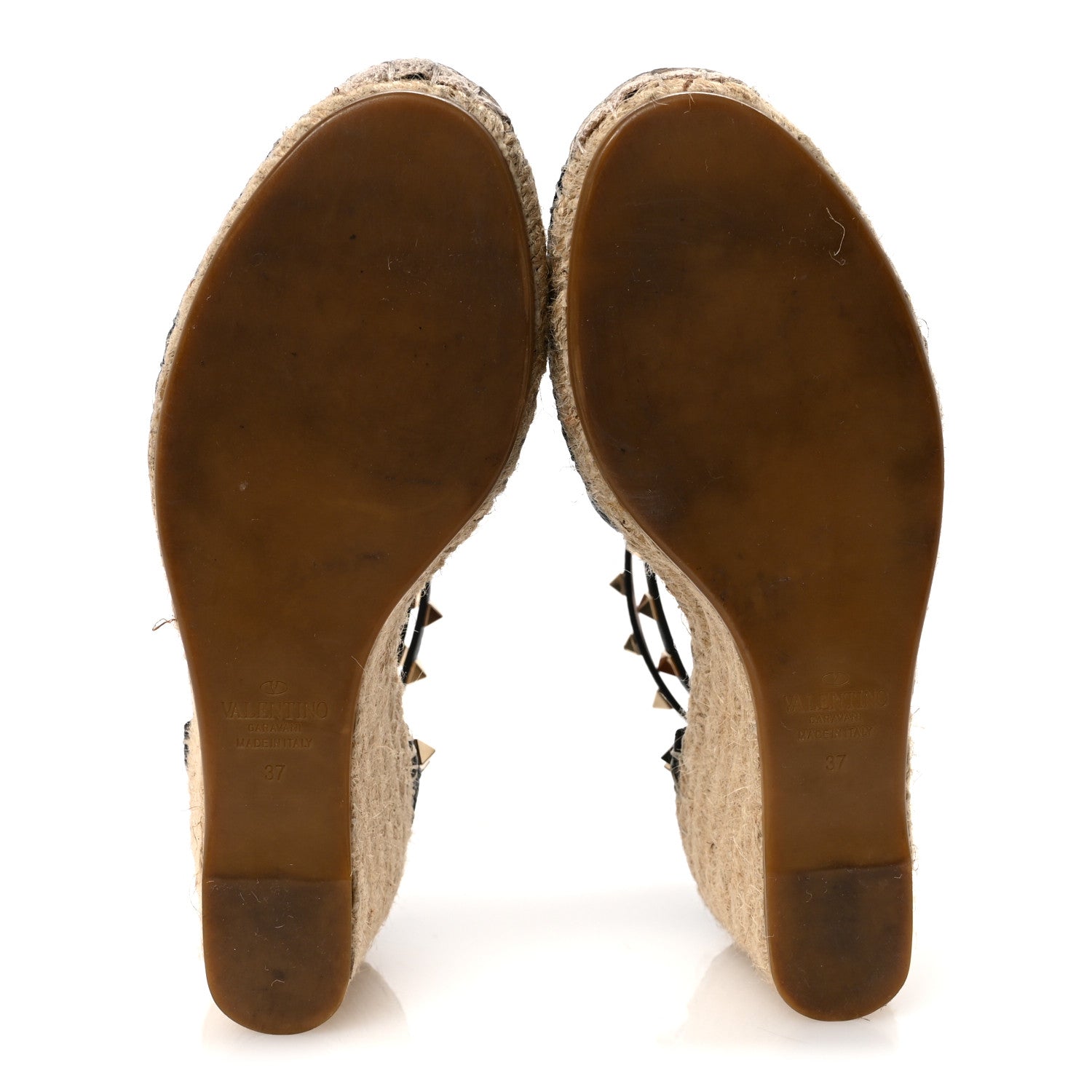 Valentino Garavani Grained Calfskin Rockstud Ankle Wrap Espadrille 15/85mm Wedges 37 Black Light Cuir 6 of 10