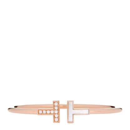 Tiffany 18K Rose Gold Diamond Mother of Pearl T Wire Bracelet 1 of 4