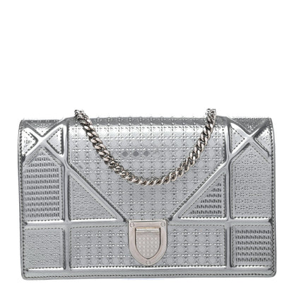 Christian Dior Metallic Patent Micro-Cannage Diorama Wallet on Chain Pouch Silver 1 of 4