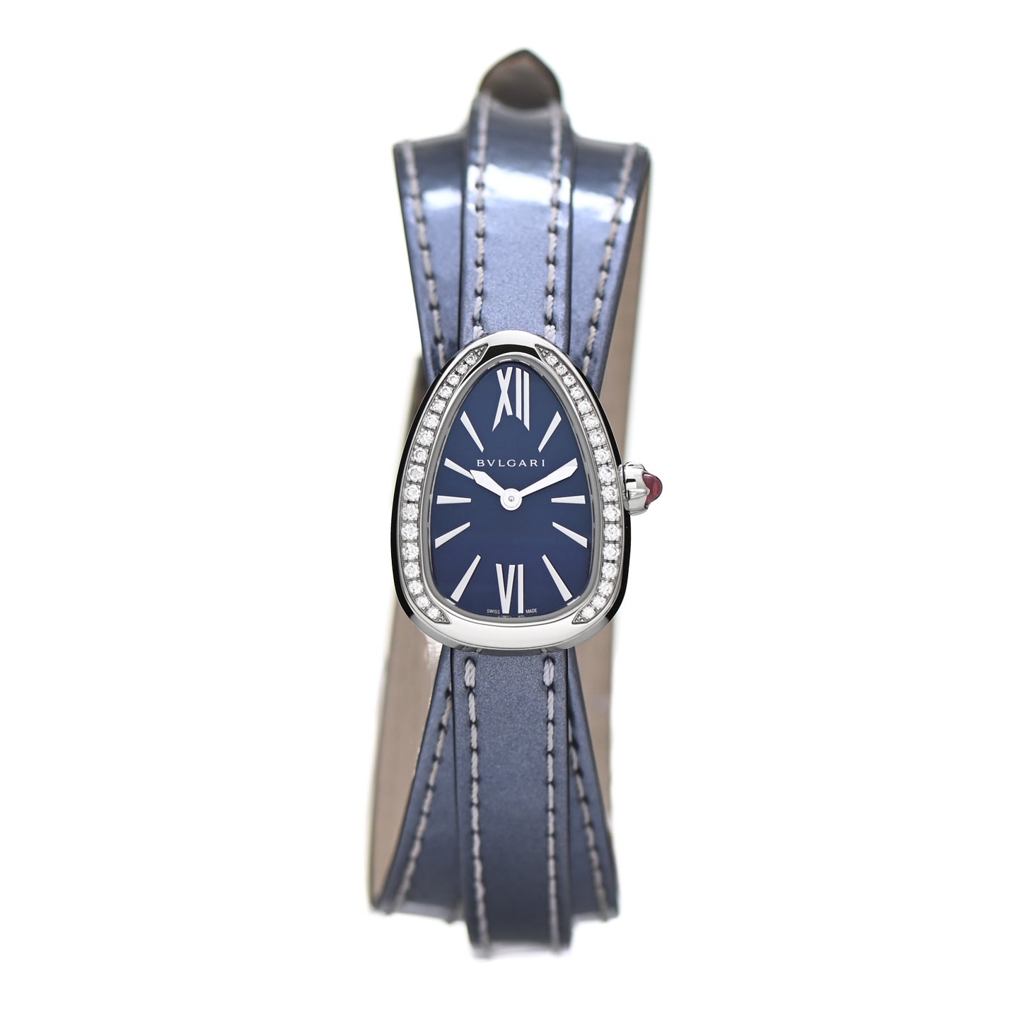 Stainless Steel Calfskin Diamond Bezel 27mm Serpenti Three Wrap Quartz Watch Blue