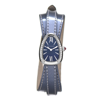 Bulgari Stainless Steel Calfskin Diamond Bezel 27mm Serpenti Three Wrap Quartz Watch Blue 1 of 4