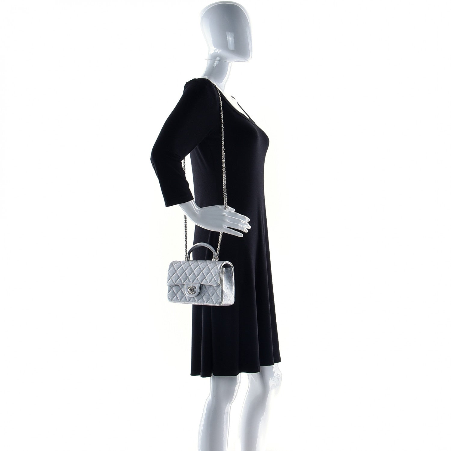 Chanel Metallic Caviar Quilted Mini Top Handle Rectangular Flap Silver 3 of 12