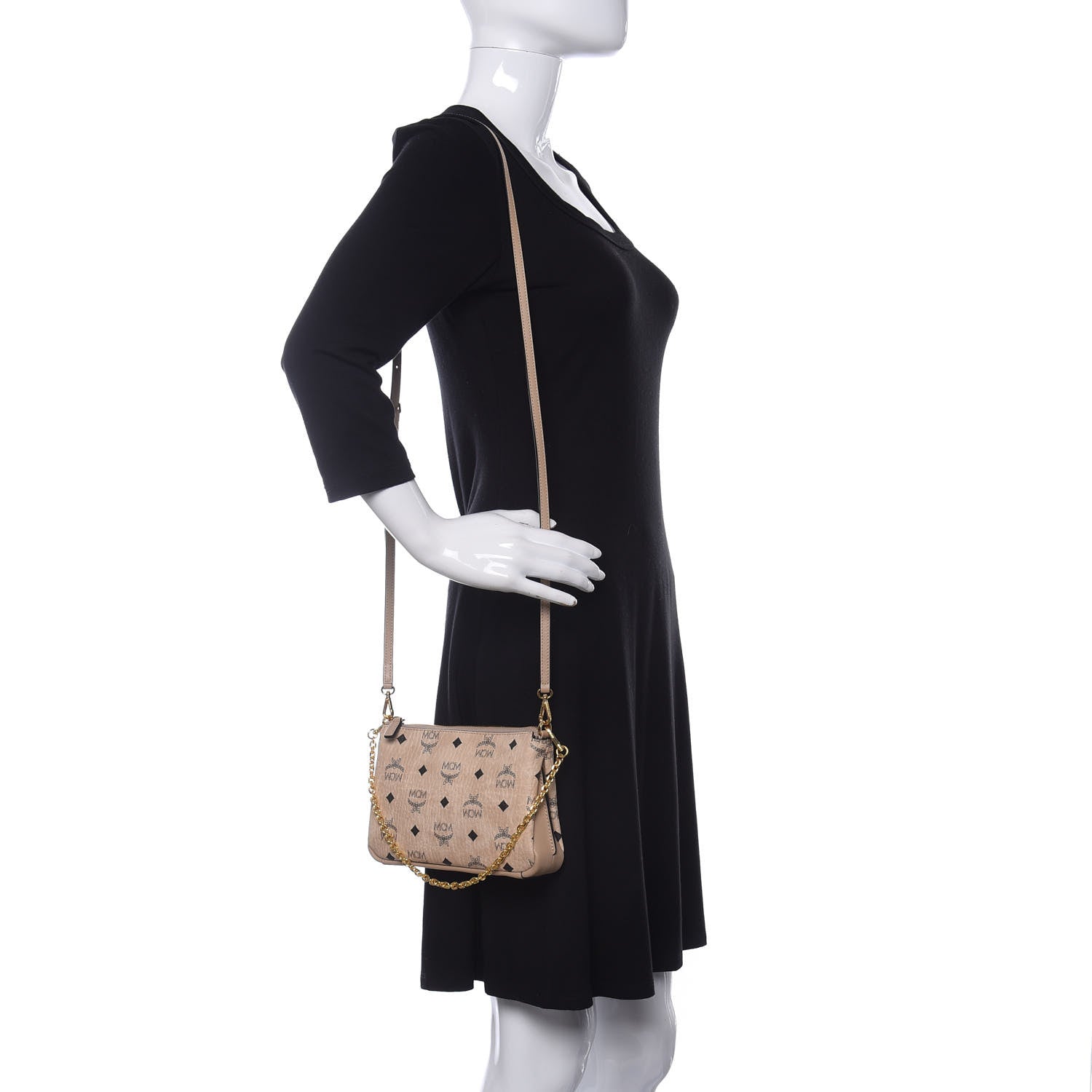 MCM Visetos Medium Millie Chain Crossbody Bag Beige 2 of 10