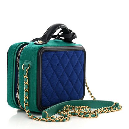 Chanel Jersey Quilted Small CC Filigree Vanity Case Blue Green 3 of 10
