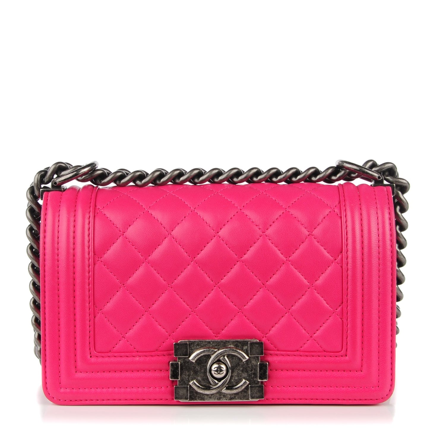 Lambskin Quilted Small Boy Flap Dark Pink