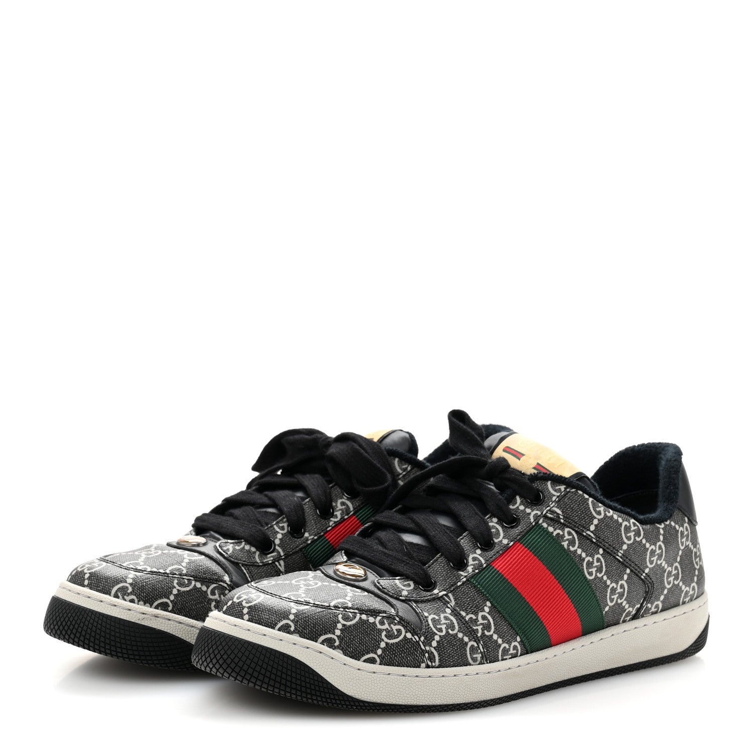 Gucci GG Supereme Monogram Miro Soft Calfskin Web Mens Screener Sneakers 9 Black Grey Sky 4 of 10