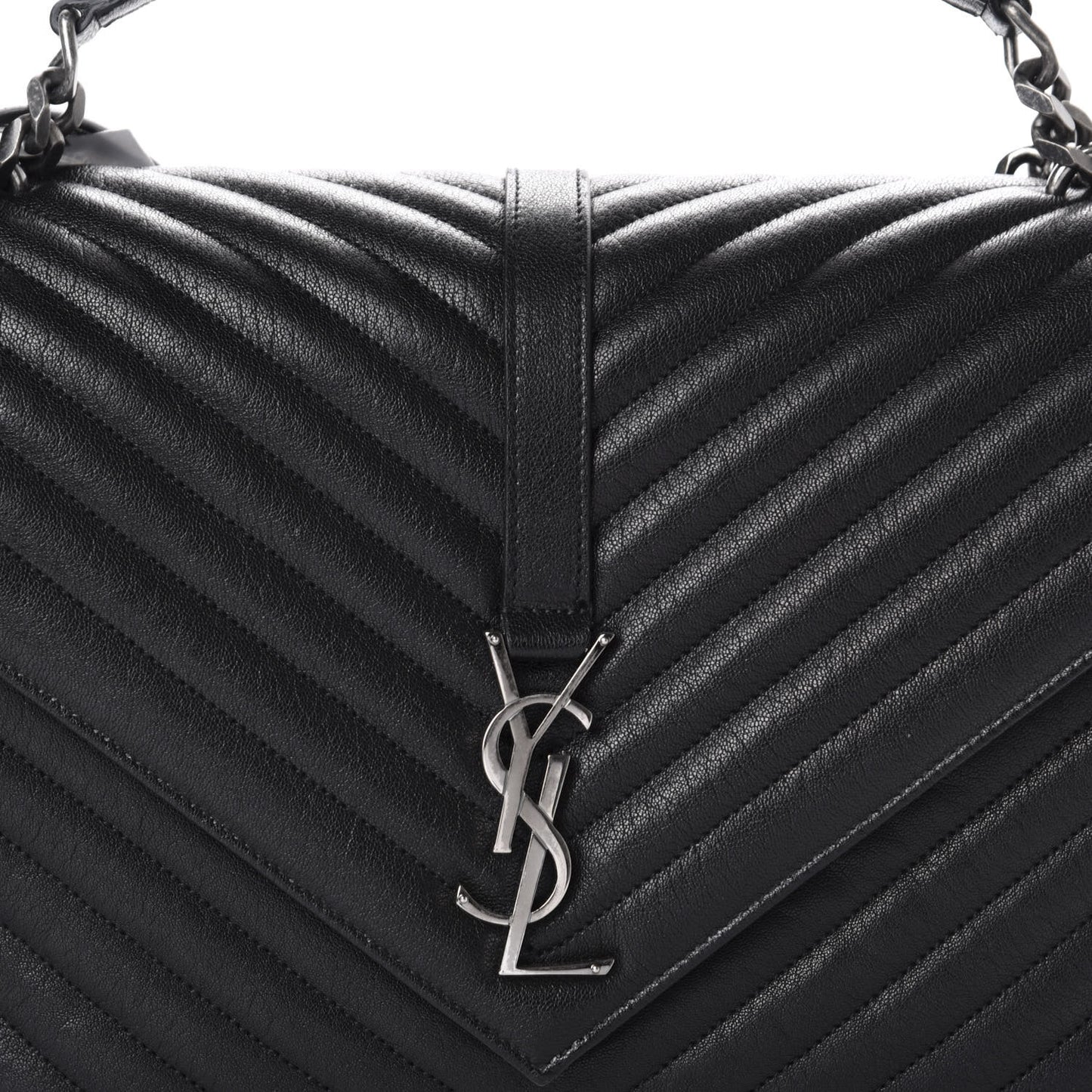 Sheepskin Matelasse Chevron Monogram Large College Satchel Black