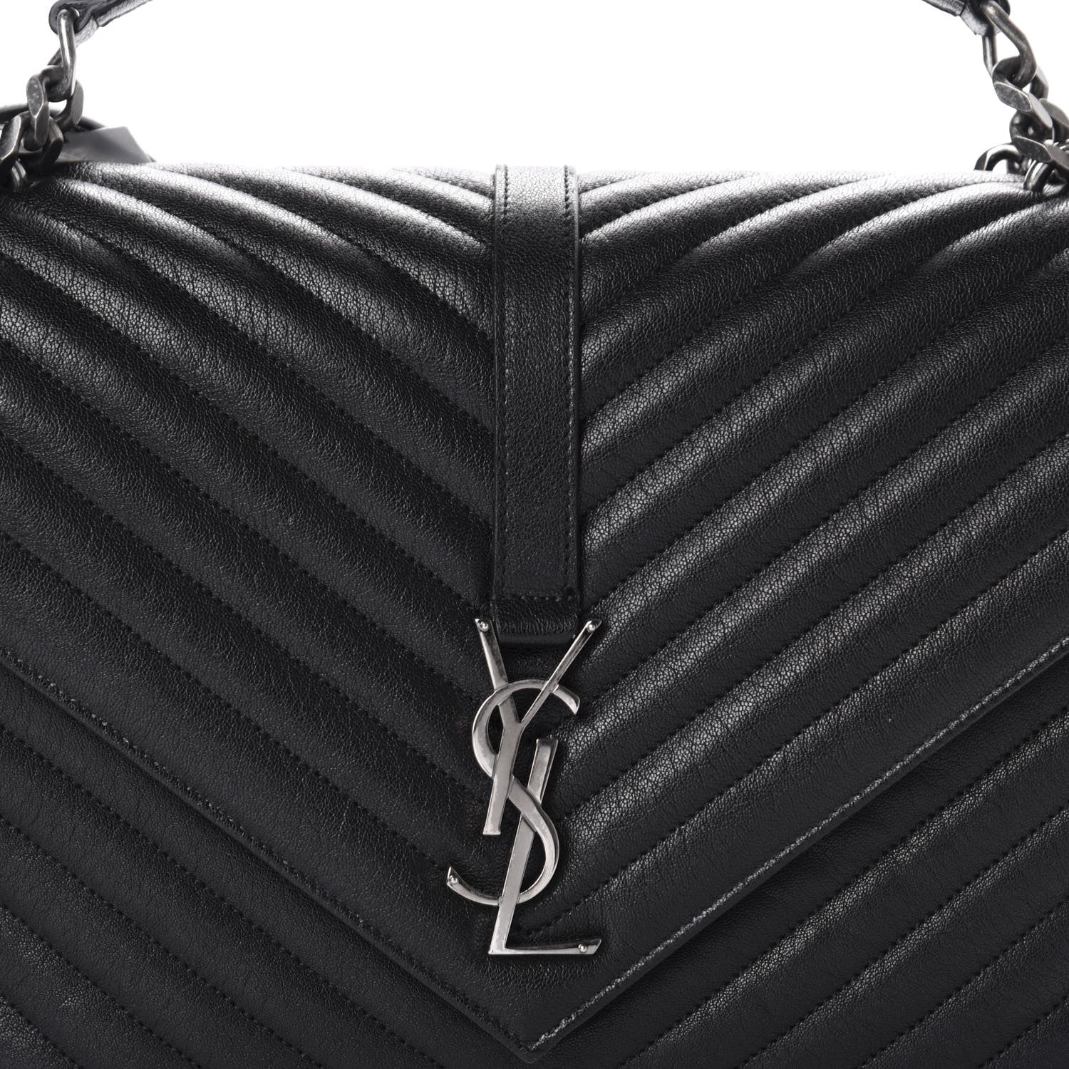 Saint Laurent Sheepskin Matelasse Chevron Monogram Large College Satchel Black 11 of 11