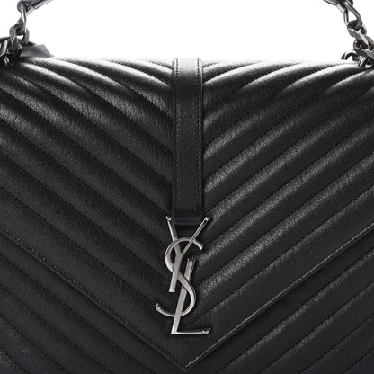 Saint Laurent Sheepskin Matelasse Chevron Monogram Large College Satchel Black 11 of 11