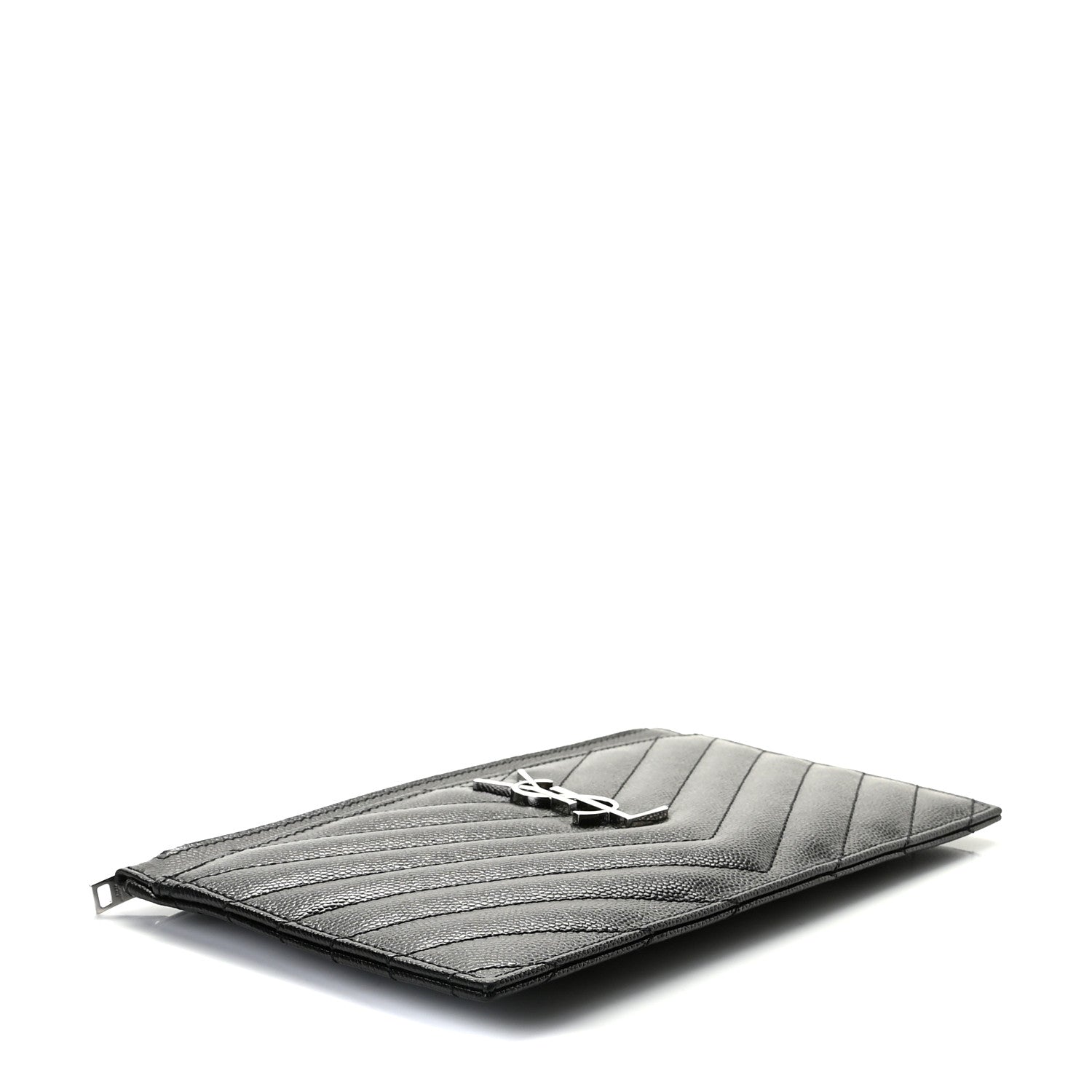 Saint Laurent Grain De Poudre Chevron Monogram Bill Pouch Black 4 of 10