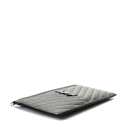 Saint Laurent Grain De Poudre Chevron Monogram Bill Pouch Black 4 of 10