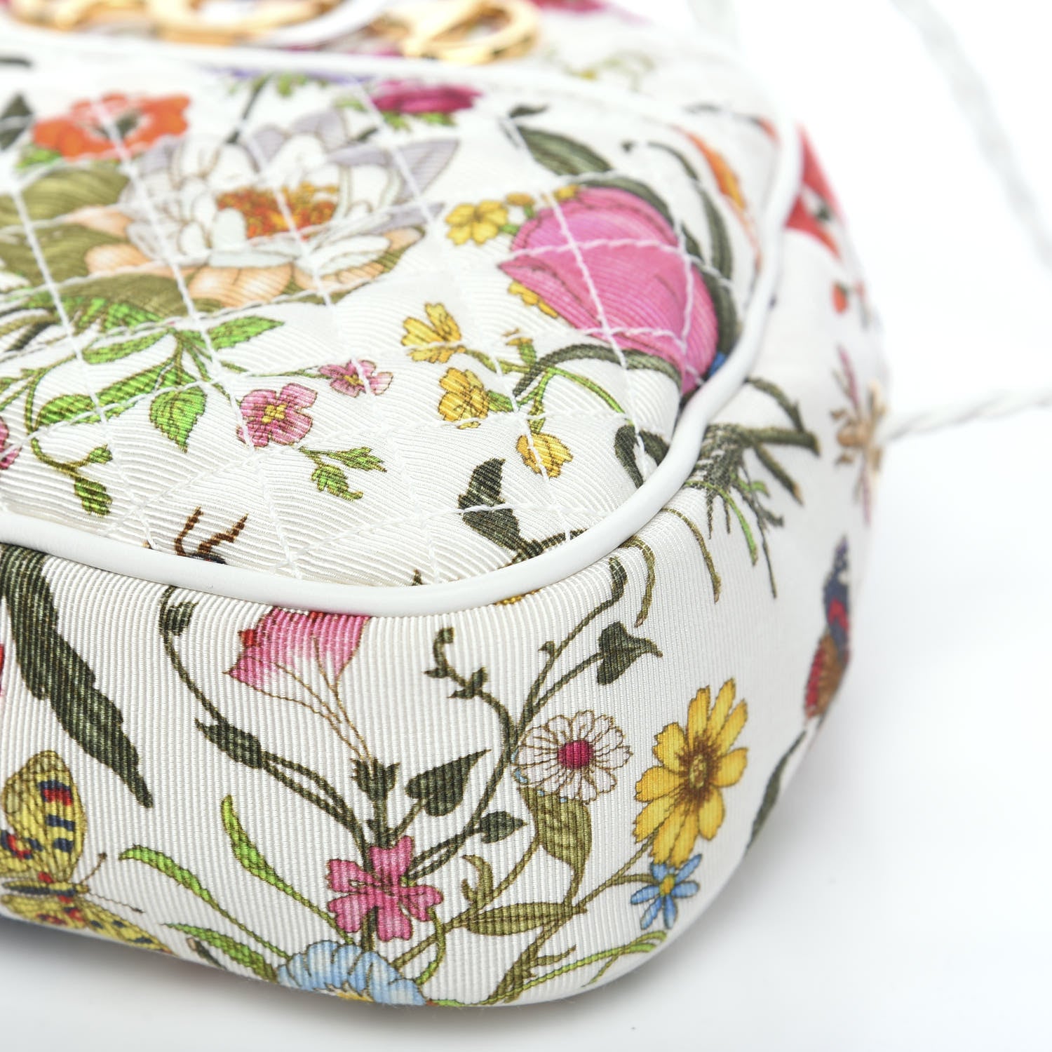 Gucci Canvas Flora Floral Trapuntata Small Zumi Dome Shoulder Bag White 8 of 10