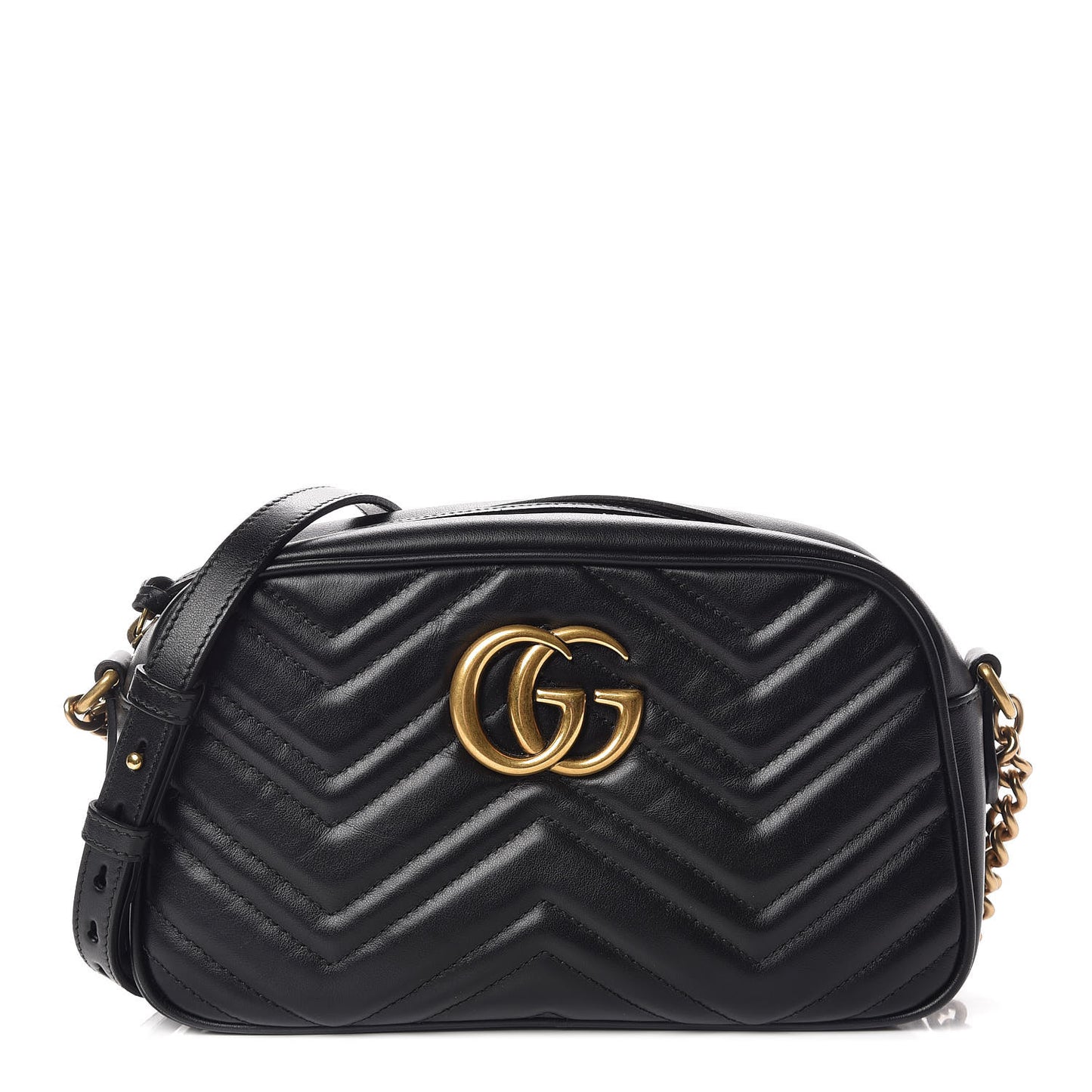 Calfskin Matelasse Small GG Marmont Chain Shoulder Bag Black