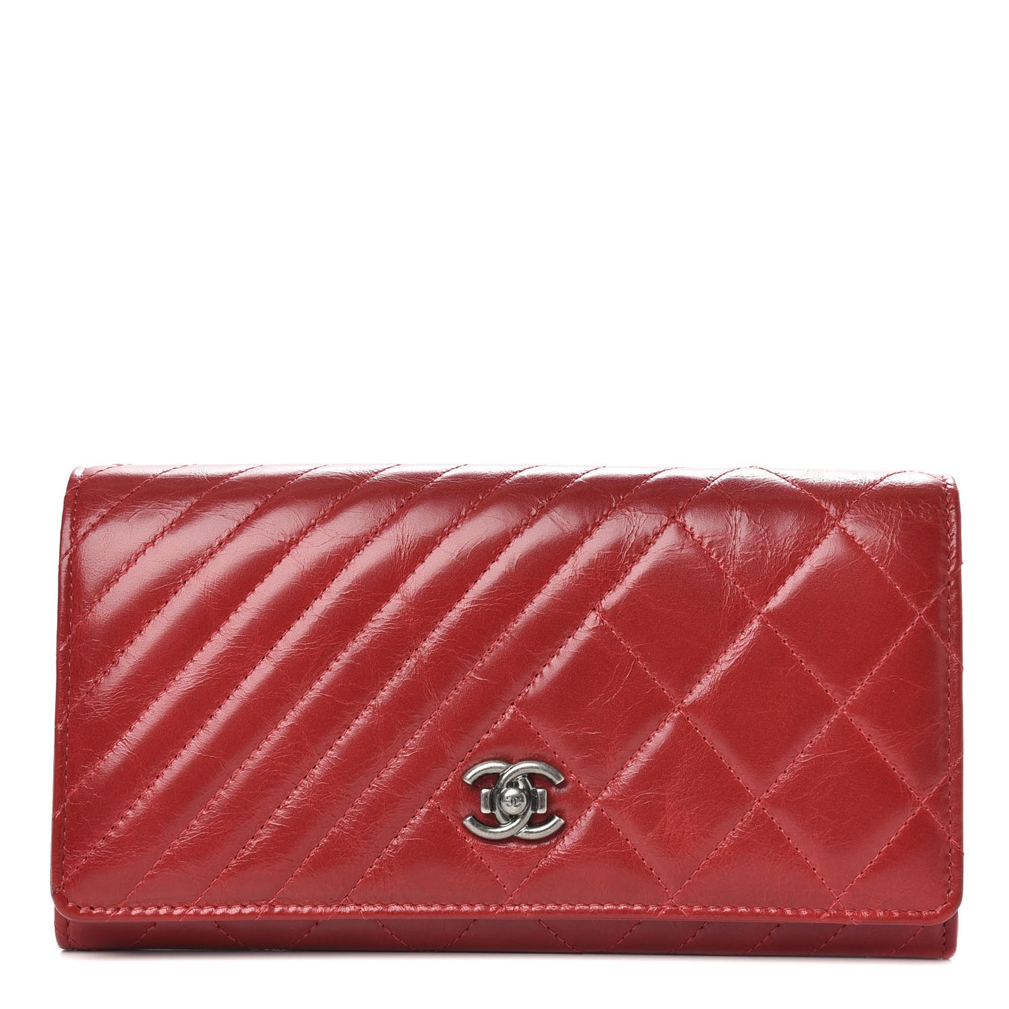 Glazed Calfskin Quilted Coco Boy Large Gusset Flap Wallet Red