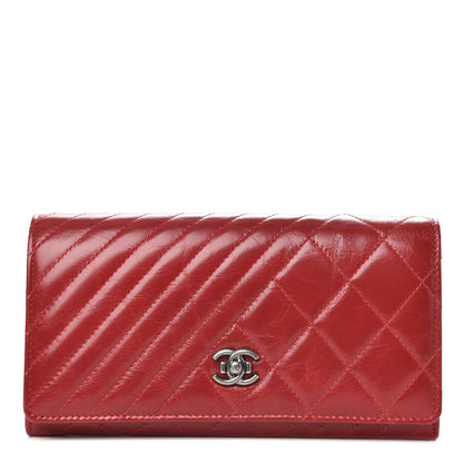 Chanel Glazed Calfskin Quilted Coco Boy Large Gusset Flap Wallet Red 1 of 10