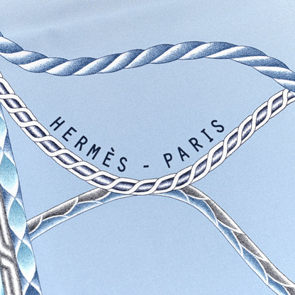Hermes Silk Robe Du Soir Scarf 90 Bleu Glacier Gris White 2 of 5