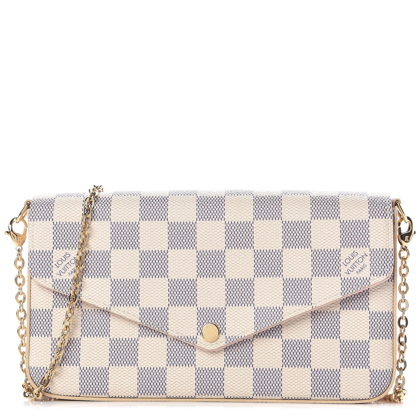 Damier Azur Pochette Felicie Chain Wallet Rose Ballerine