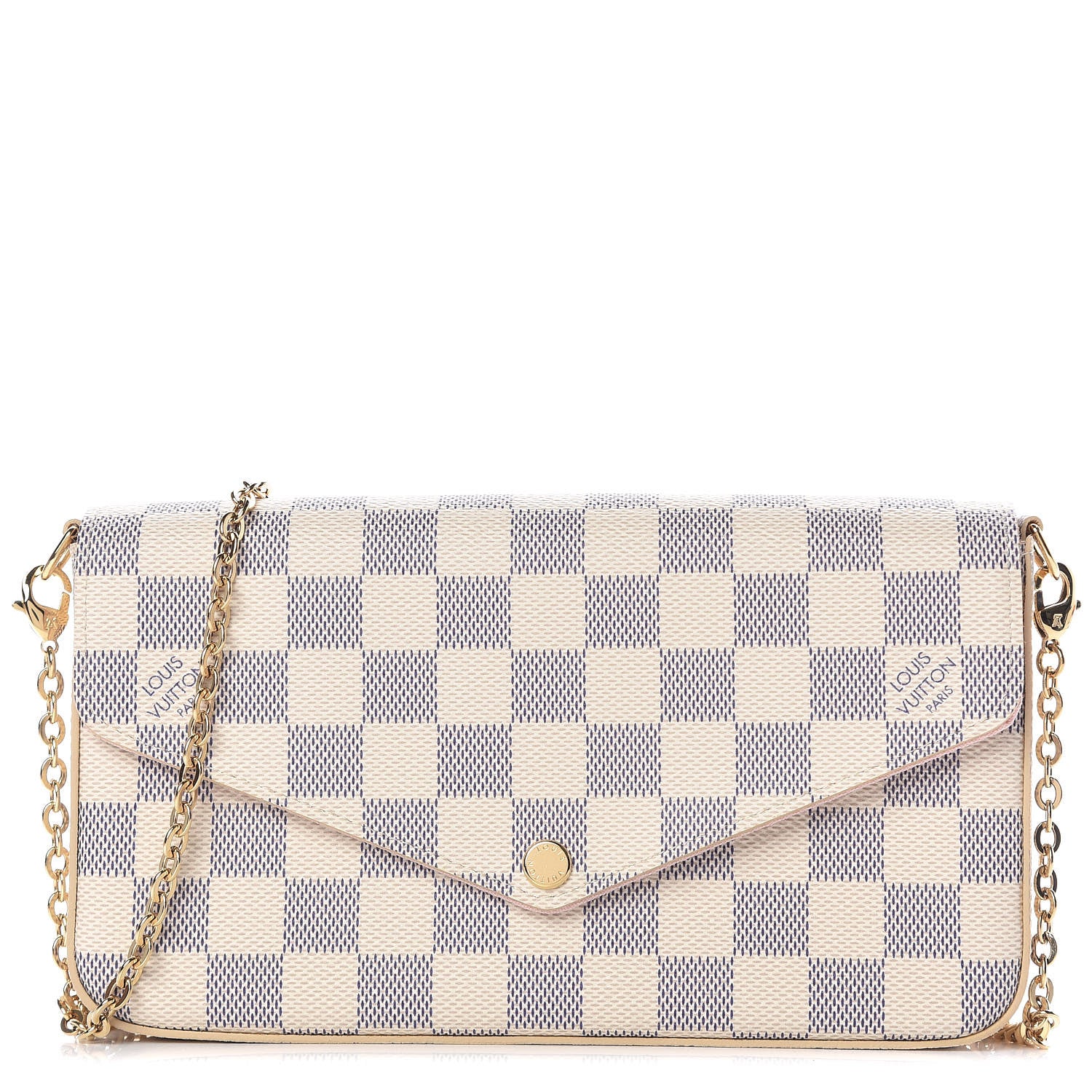 Louis Vuitton Damier Azur Pochette Felicie Chain Wallet Rose Ballerine 1 of 12